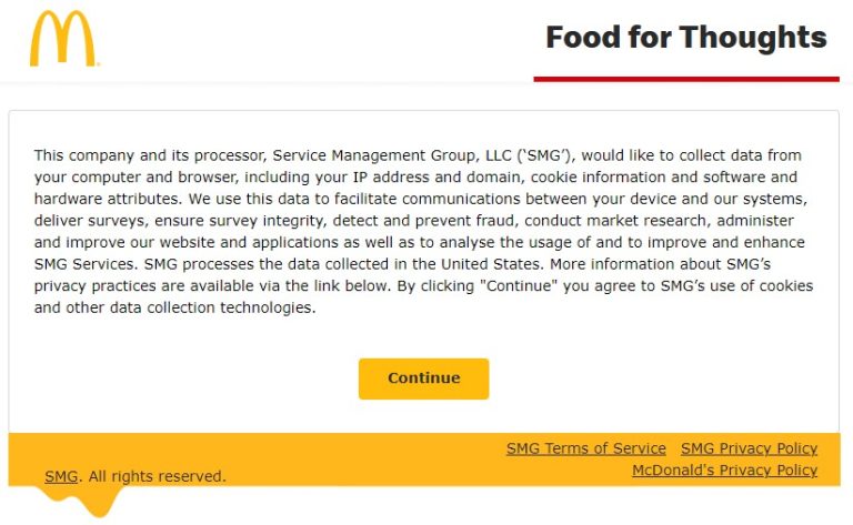 McDonald’s Food for Thoughts Customer Survey