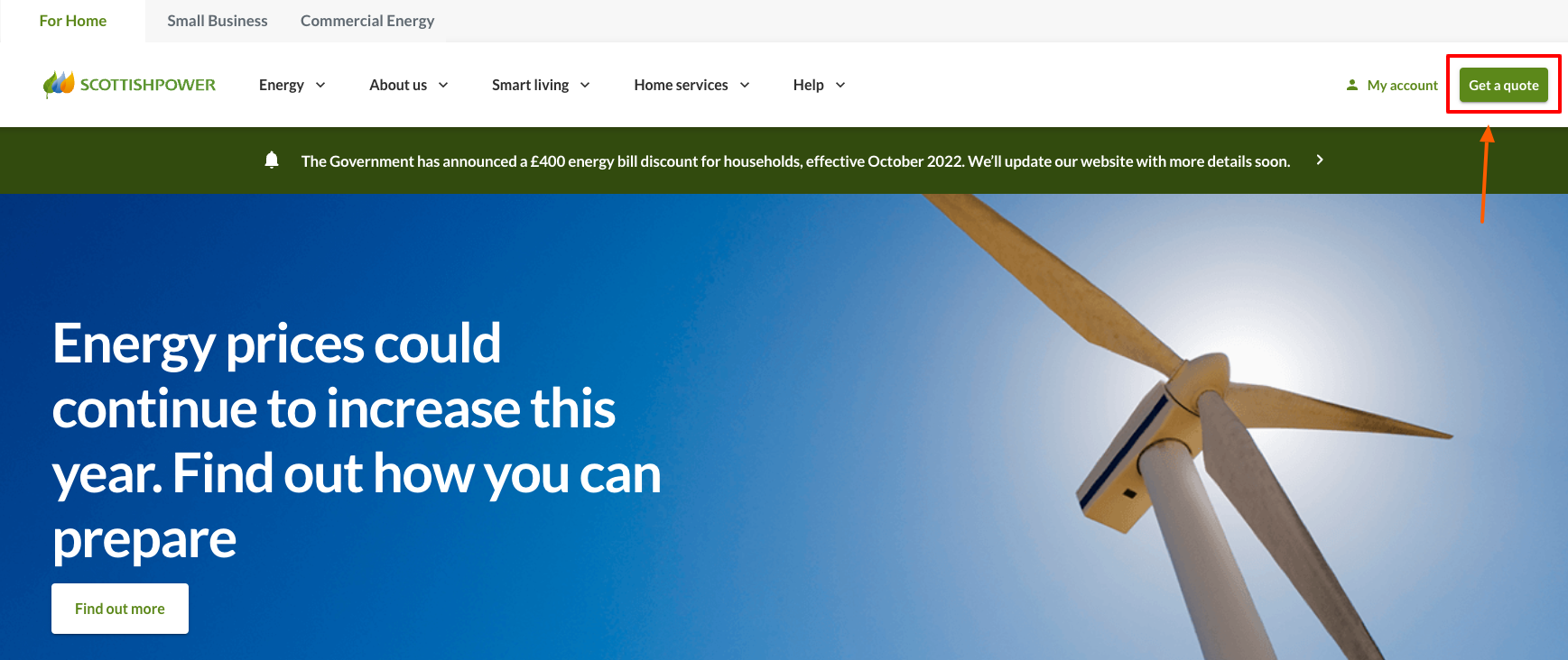 Scottish Power get a quote page