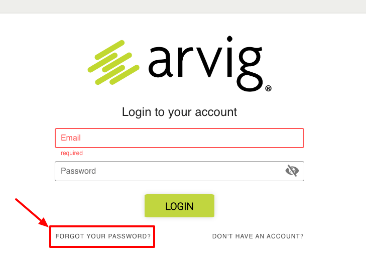 arvig forgot password page