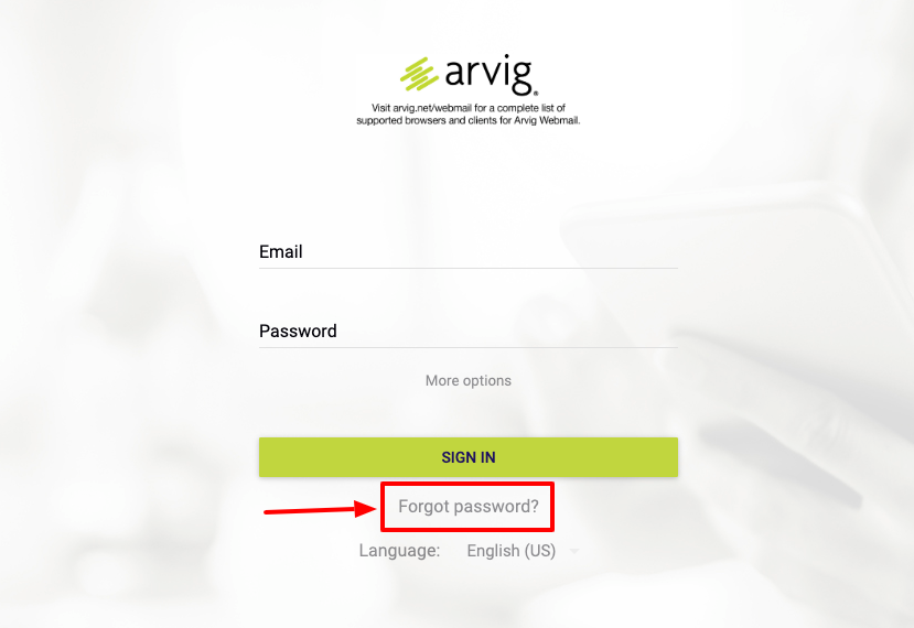 arvig webmail forgot password page