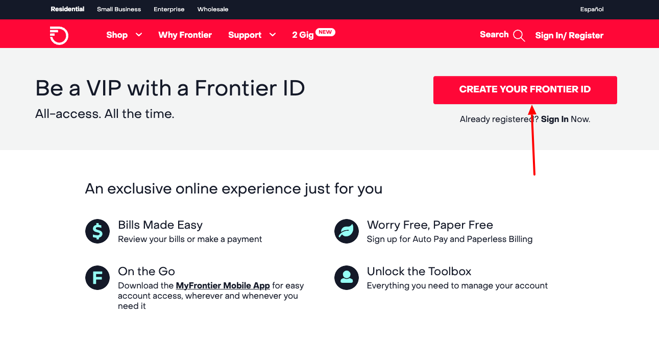 frontier create account online