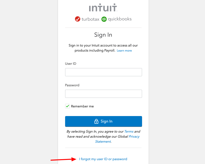 intuit payroll forgot password page